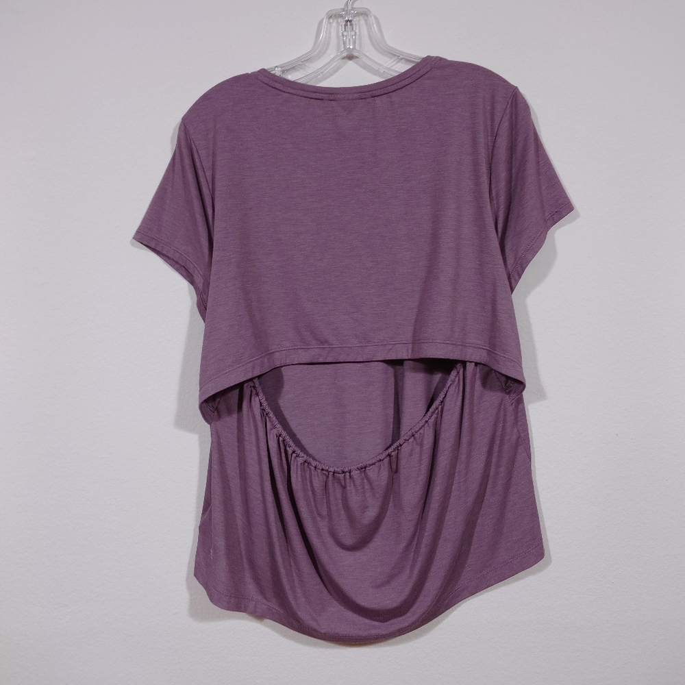 Athleta XL open-back layered top in soft mauve tone.